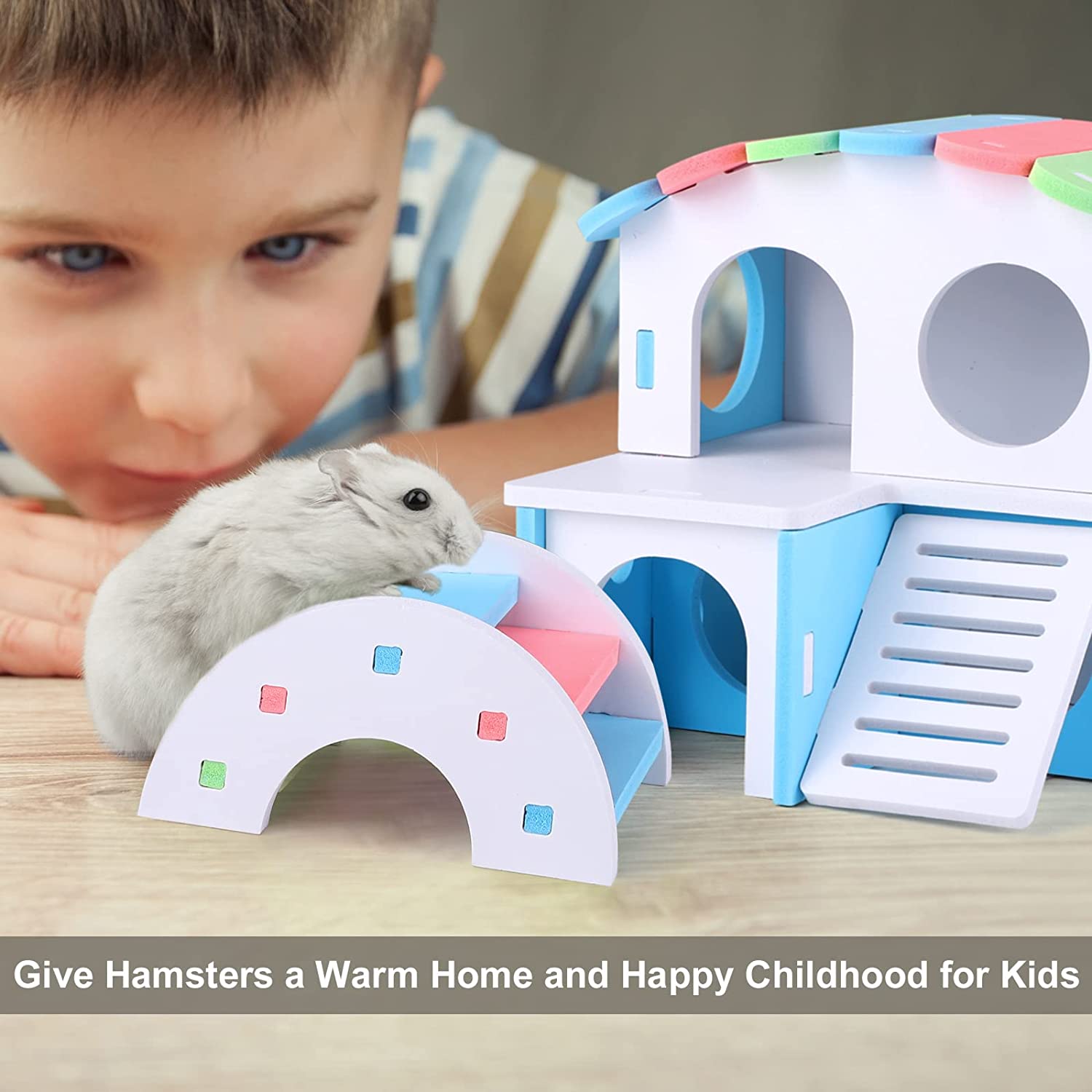 Haustier Hamster Spielzeug Holz Regenbogen Brücke Wippe Schaukel Haus Kleine Ebene Aktivität Klettern Spielzeug DIY Hamster KäFeige Zubehör