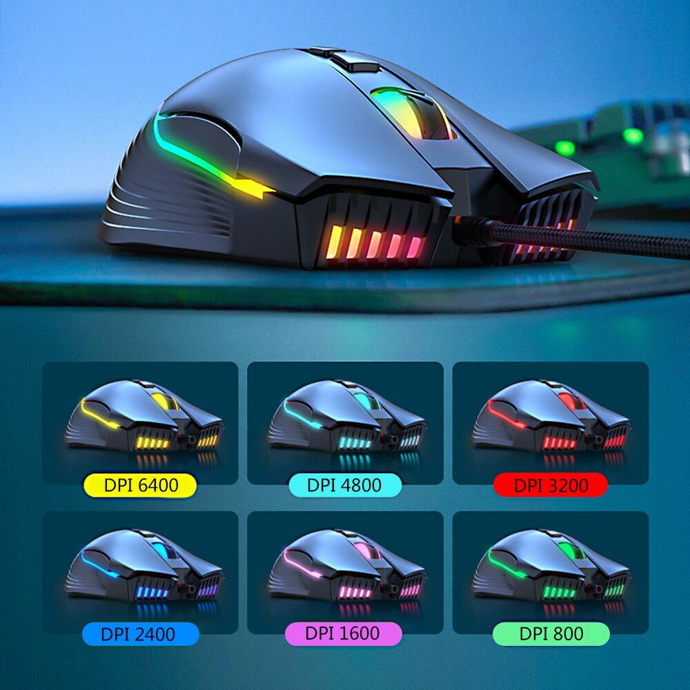 RGB Backlight Gaming Mouse, 6-Speed Adjustable 6400 DPI, USB Wired Pink Girl Game Dedicated Mice,For Laptop Computer Gamer