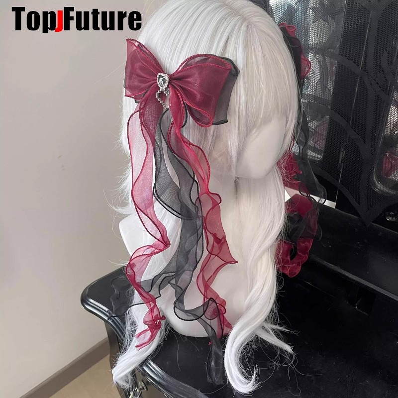One Hair Clip Y2K girl Harajuku Gothic Lolita Subculture Accessories Lace Bow Ruffle Ribbon Hair clips pins Hairpin Barrettes: Lavender