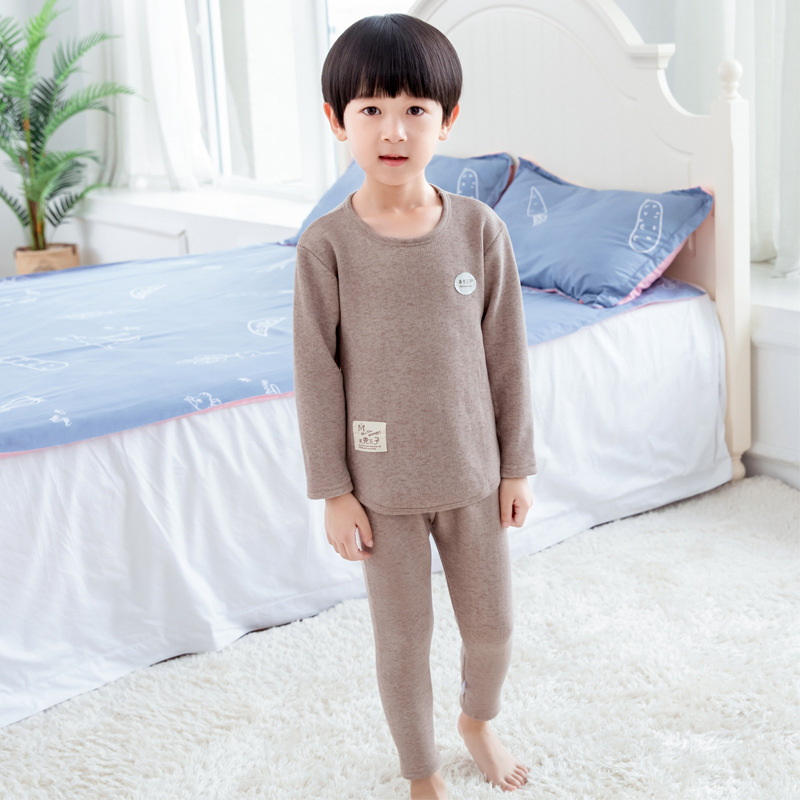 Winter Effen Kleur Katoen Kinderen Pyjama Sets Warm Baby Meisjes Jongens Kleding Jongen Meisje Plus Fluwelen Dikke Kids Nachtkleding