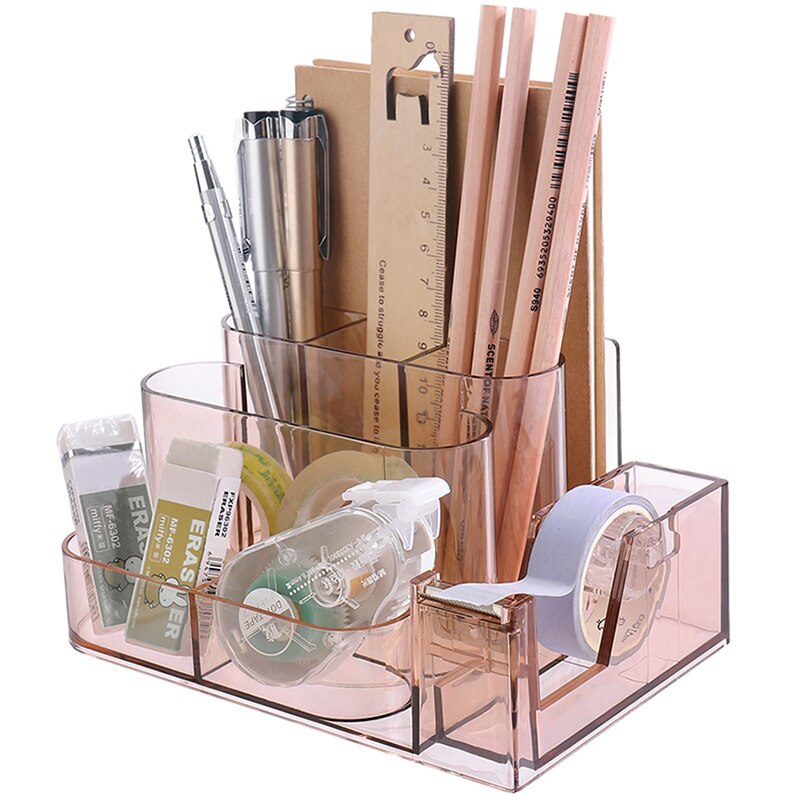 Transparent Stationery Storage Box Desk Organizer Plastic Compartment Pen Holder Office Accessories organizador