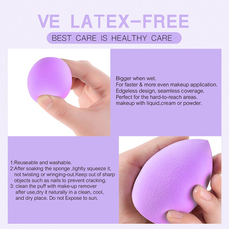 Borla cosmética para base de maquillaje, esponja hidrofílica en forma de gota de agua, no esponja de látex, herramienta de maquillaje de belleza para uso Dual en seco y mojado 1 ud.