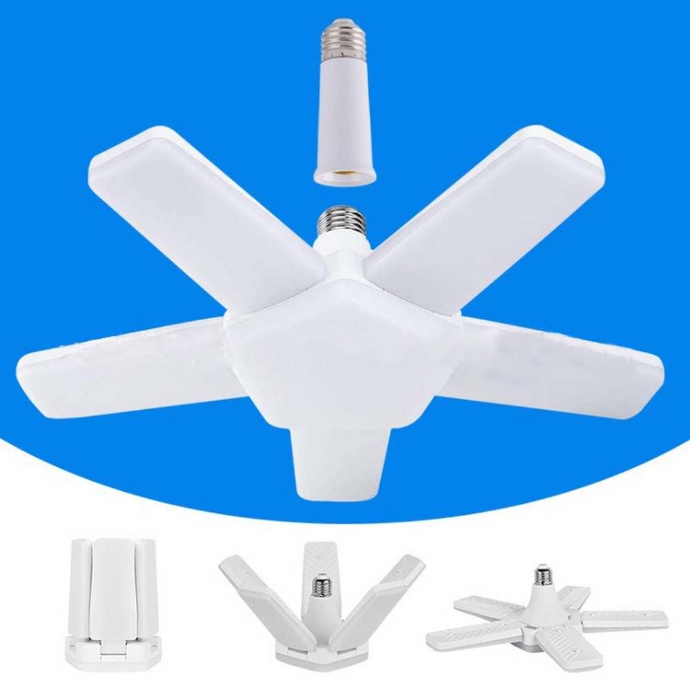 Super Bright Industrial Lighting E26 60W Led Light Bulb Garage 5-leaf Folding Deformable Lamp Fan for Warehouse Workshop Room