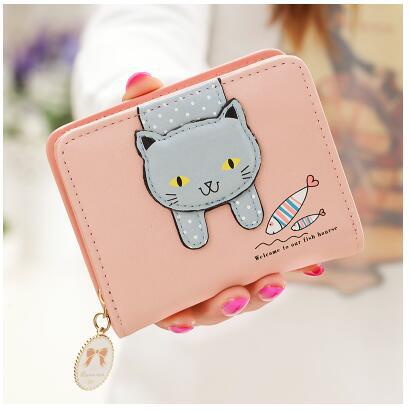 Cartera de piel sintética con cremallera para mujer, Cartera de de , monedero, titular de la tarjeta femenina: Rosa