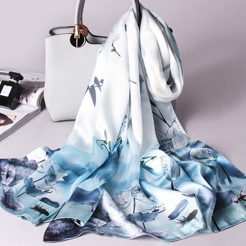 100% Silk Scarves Women Real Silk Scarf Wraps for Mom Printed Echarpe Long Natural Silk Foulard Femme Shawls: Color 3