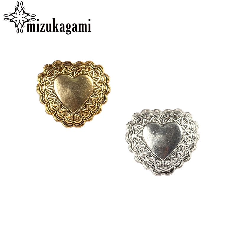 3pcs/lot 38MM Retro Zinc Alloy Button Gold Big Heart Decorative Buttons Charms Pendants For DIY Finding Accessories