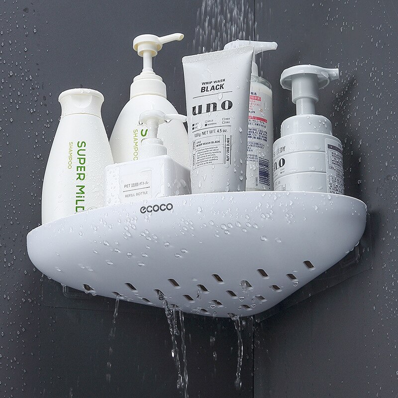 Ecoco Wall Mounted Bathroom Shelf Wall Free Punching Storage Shelves Shampoo Towel Rack Bathroom Accessories Kitchen Organizer