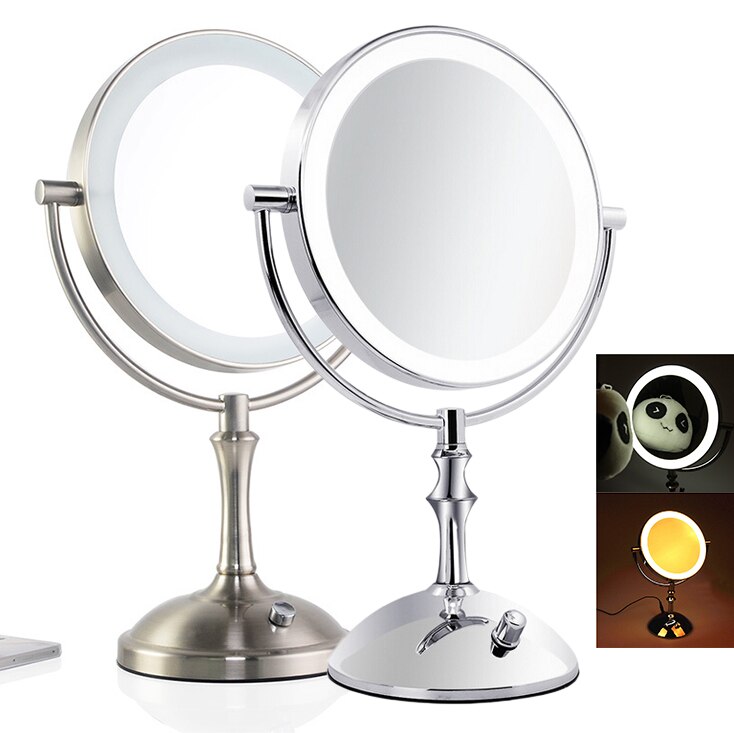 8 pouces Miroir Cosmétique Éclairé Double Face 1/3x Grossissant Miroir De Maquillage avec Lumière Led 2-Face Bureau Luminosité Réglable
