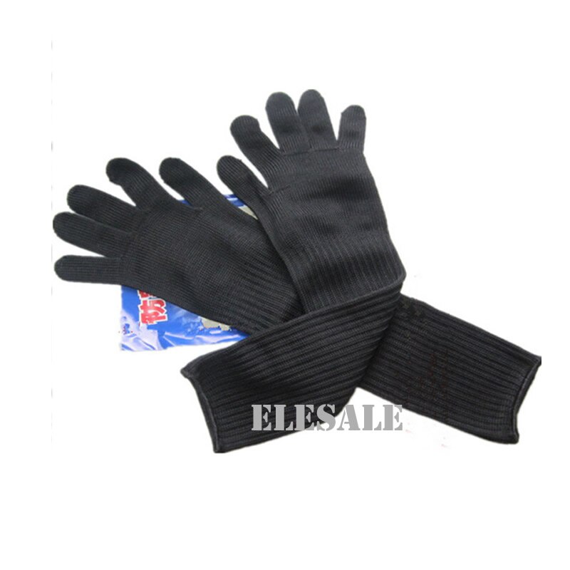 1 Pair Black Working Safety Gloves 16" Long Cut-Resistant Protective Stainless Steel Wire Butcher Anti-Cutting Gloves