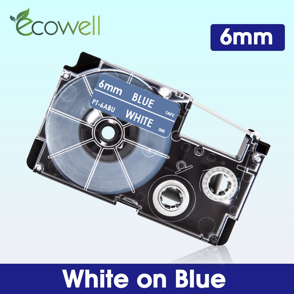Ecowell 6mm taśma do Casio XR-6WE XR-6X XR-6RD XR-6BU XR-6YW XR-6GN taśma z etykietami XR-6SR XR-6GD dla Casio KL-60 KL-120 drukarka do etykiet: White on Blue