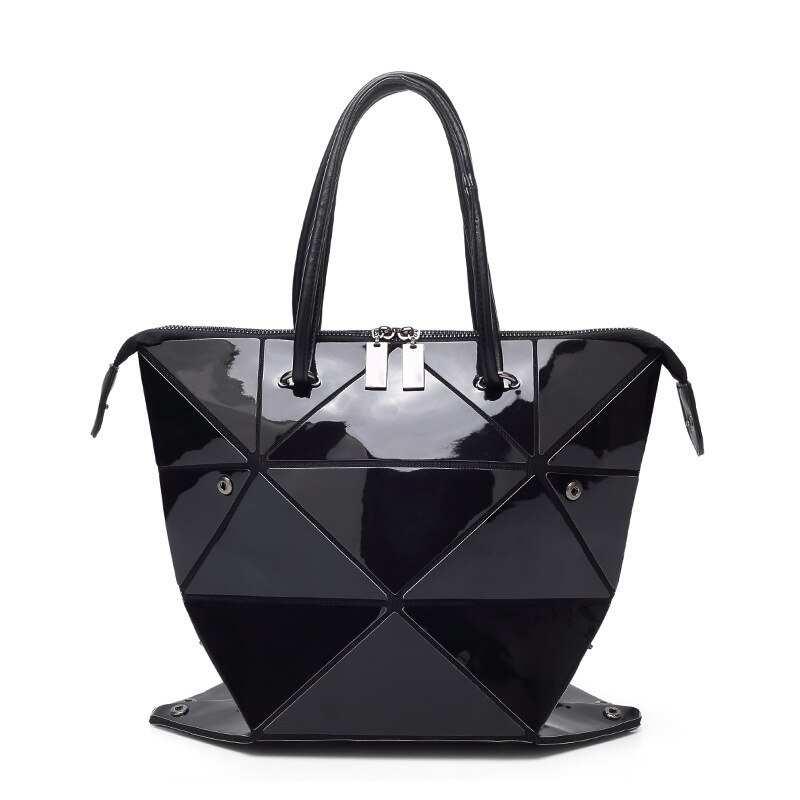 Bolso luminoso para mujer , bolso de cuadros geométricos plegado para mujer, bolso de mano informal a la , bandolera mensajero para mujer, Mochila: black