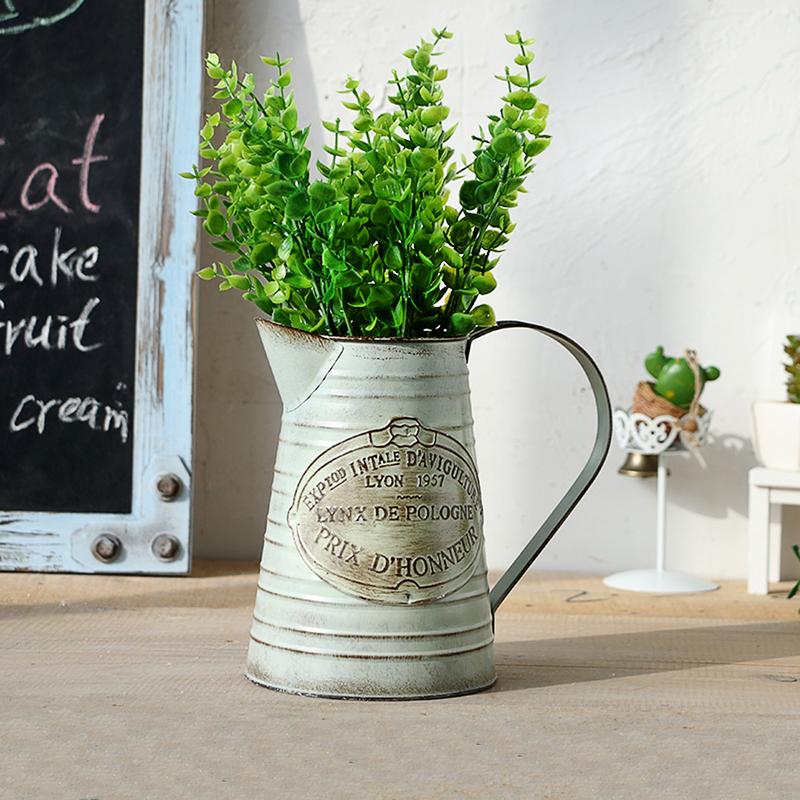 Vintage landlig stil jernhåndtag blomst hjem have lurvet badekar vase kurv potte sukkulent planter spand planter indretning urtepotte