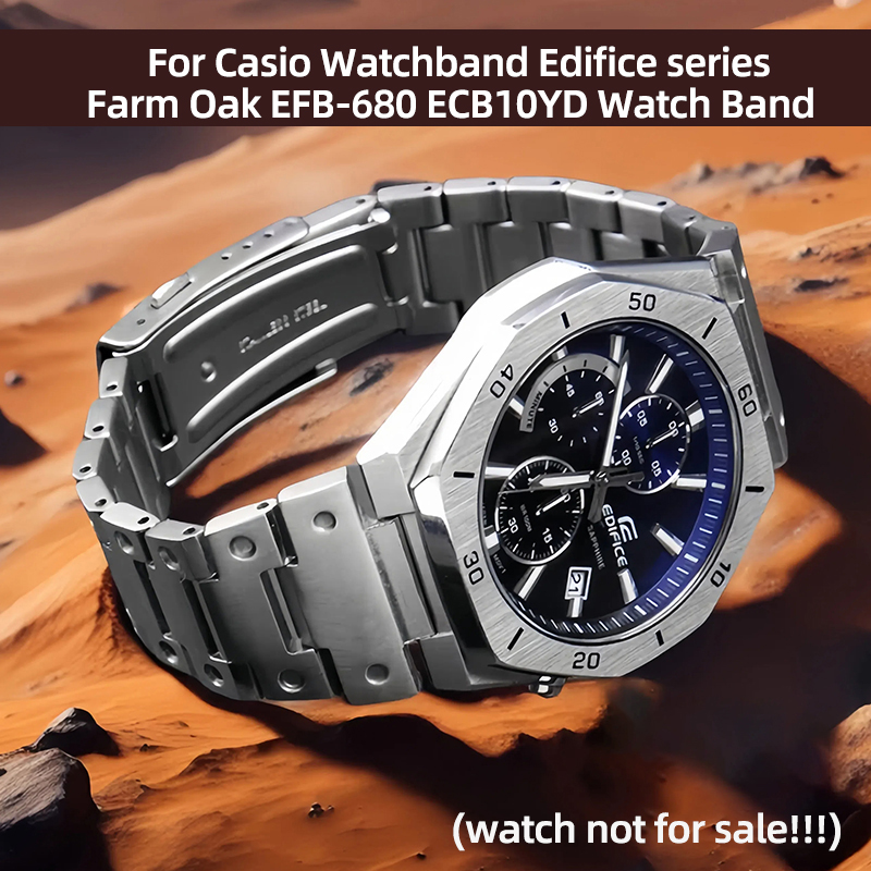 Bracelet Cuir Compatible Casio EFB-680, ECB-10D – 24 X 14 Mm, Fermoir Acier – Noir & Bleu – Pour Montre Farmhouse Oak