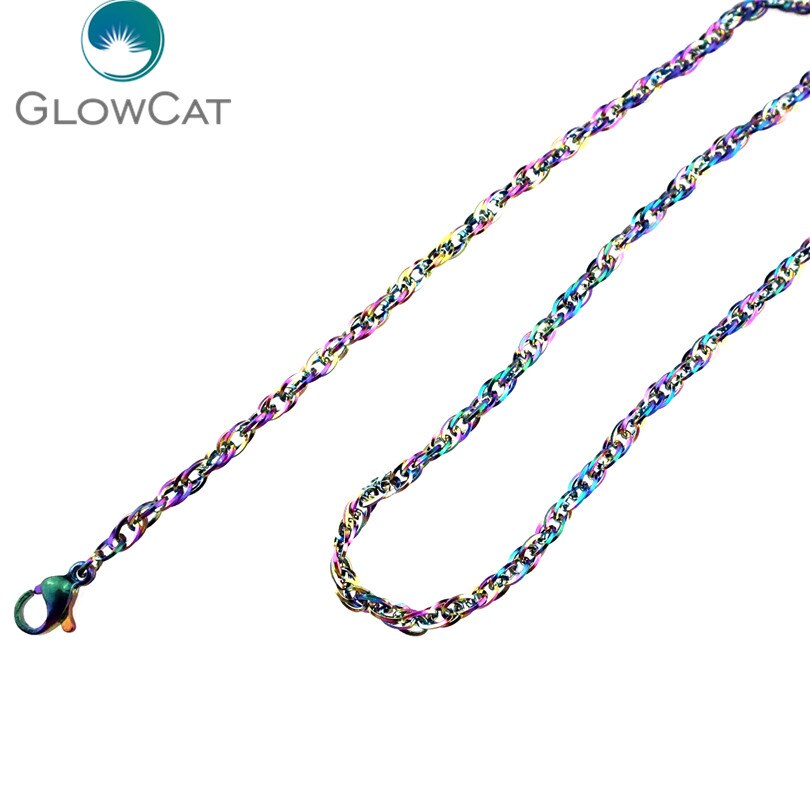 5 Stks/partij Meer Keuze Meer Stijl Regenboog Kleur Rvs Ketting Ketting Link Sieraden Maken: 55CM / Verzilverd
