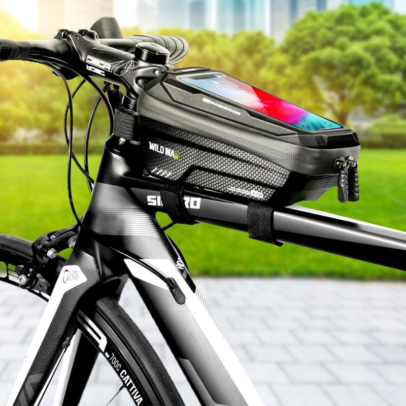 Wild man mtb cykeltasker front cykeltaske regntæt touch screen cykel telefon taske 6.5 tommer mobiltelefon taske eva hard shell tasker