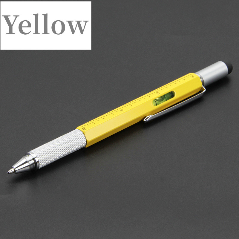 Bolígrafo multifunción 7 en 1, herramienta de mano moderna, regla técnica de medida, destornillador, pantalla táctil, Stylus Spirit Level,: YELLOW
