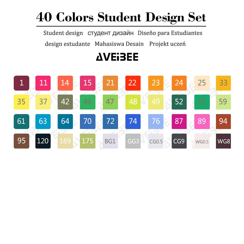 Magiska markörer set för barn 30/40/60/80/168 färg animation skiss markör två huvud ritning konst borst pennor alkoholbaserad: 40 student set