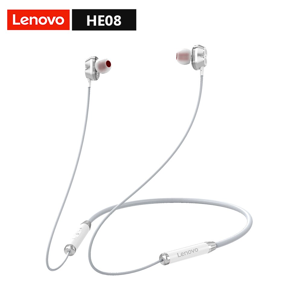 Lenovo HE05 Pro Bluetooth 5.0 Earphone In-ear Gaming Wireless Headset IPX5 Waterproof Sports Headphone with Noise Cancelling Mic: HE08 White