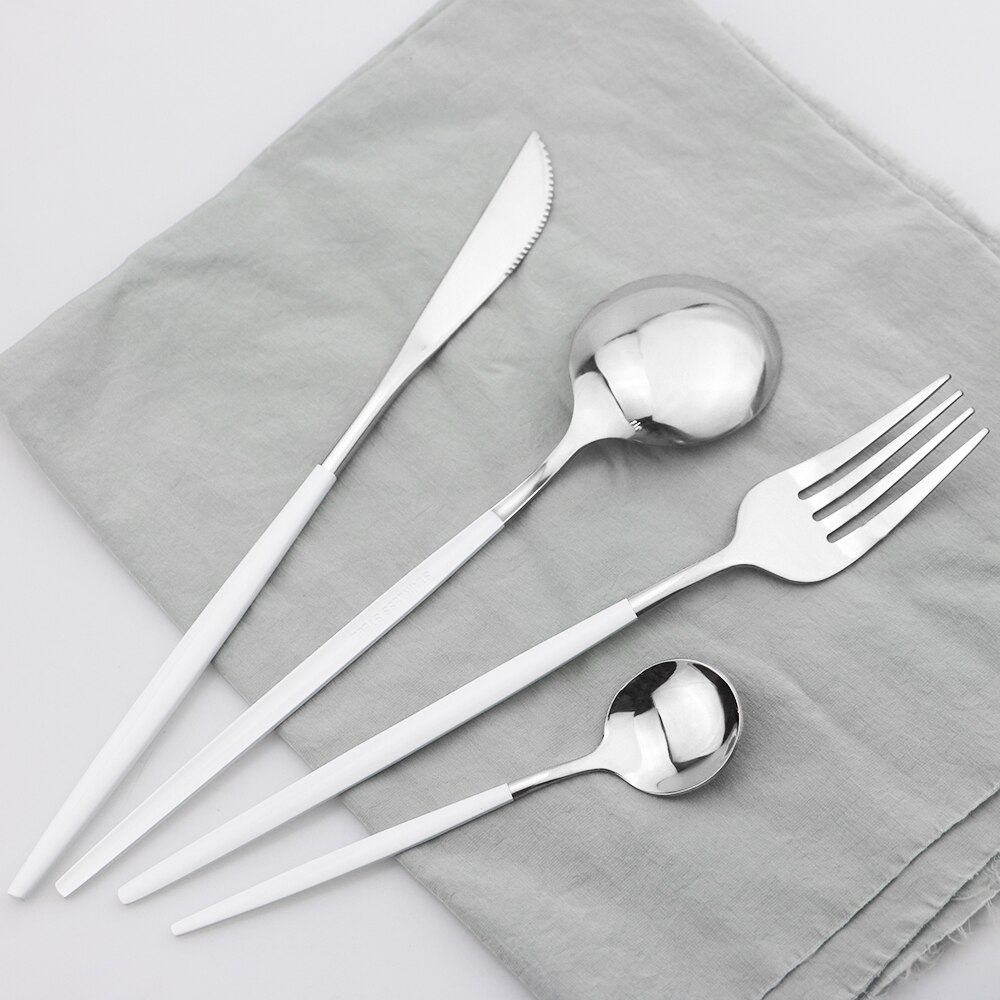 24Pcs Green Silver Cutlery Set Stainless Steel Dinnerware Set Knives Forks Spoon Dinner Tableware Set Kitchen Party Flatware Set