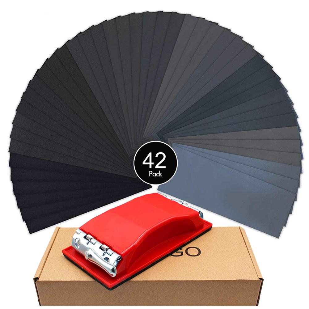 42Pcs/Set Waterproof Sandpaper 120-3000 Grit Assortment Abrasive Paper Sheets For Automotive Sanding Wood Furniture Finishing: sander with sheets