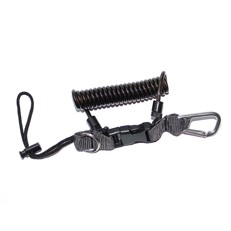 Scuba Diving 316 Anti-lost Spiral Spring Coil Camera Lanyard Safety Emergency Tool Rope Quick Release Spiral Lanyard&amp;Clip Buckle: black