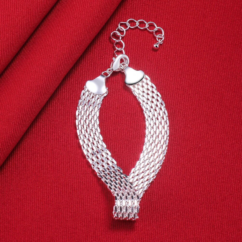 Mooie Elegante Bruiloft Vrouwen Mesh 925 Sterling Zilveren Ketting Armband Prachtige Sieraden