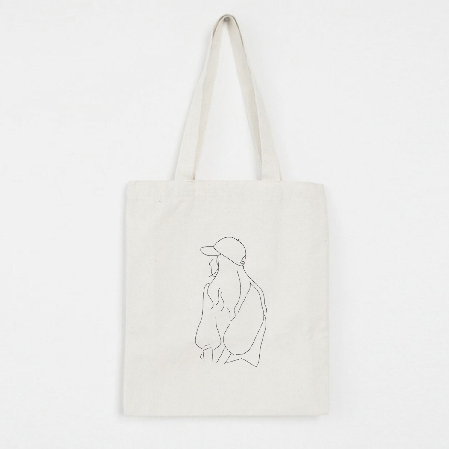 Handtassen voor jonge dames, stoffen canvas tas, reistas voor dames, eco-herbruikbare schoudertassen, schooltas, lijntekening, print: E188 witte