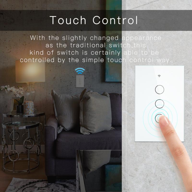 Tuya/Smart life APP Smart Wall Touch WiFi Switch 170-250V No Neutral Wire Needed Smart Home Automation Google Home Alexa Voice