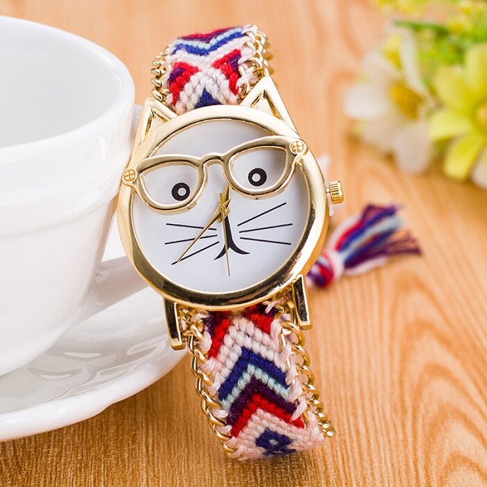 Montre Bracelet exquis pour femmes et filles, lunettes pour visage, en laine tressée de Style ethnique, Style à la , manuelle: 9