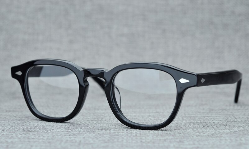Johnny Depp-monture en acétate pour hommes et femmes, ronde faite à la main, lunettes de styliste pour ordinateur, monture de lunette optique pour Demi myopie: black