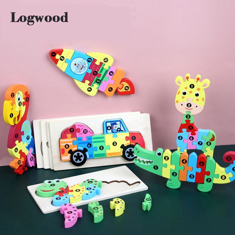 Baby Wooden toy 3D puzzle jigsaw Animal Baby Puzzle Learning Educatioanl Montessori toys for Children