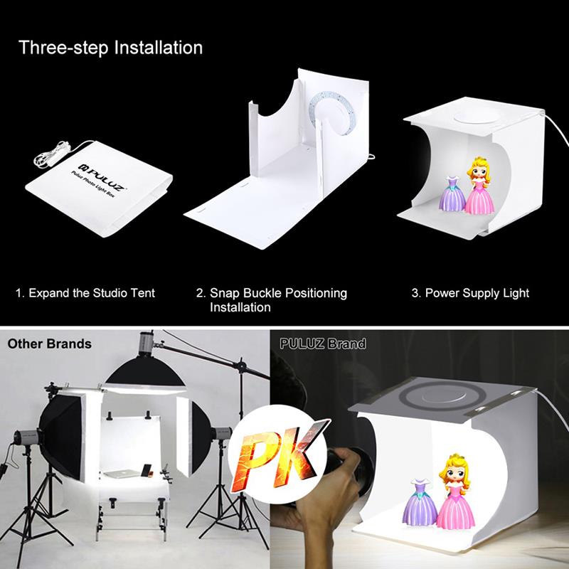 Mini caja de estudio fotográfico caja de fotografía plegable de 30cm, kit de tienda de tiro para estudio de fotografía con anillo LED y fondos de 6 colores