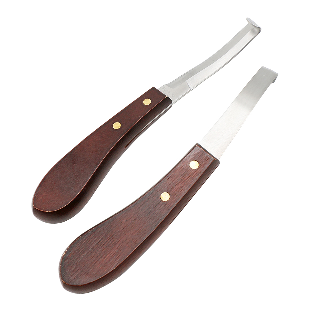 1 cuchillo para pezuñas de caballo, hoja de acero inoxidable de doble filo, cuchillos para recortar pezuñas con mango de madera, herramienta para recortar pezuñas de ganado ovino