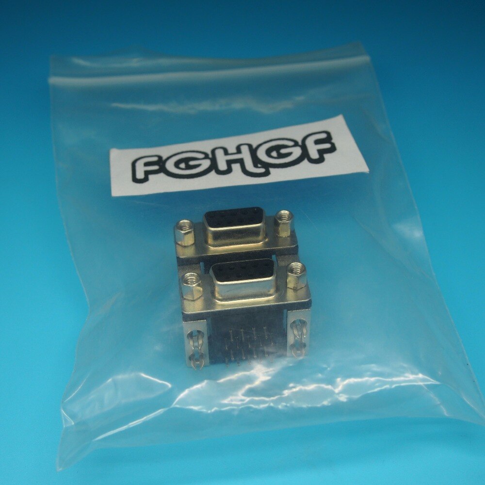 2pcs DB9/DR9 Double conjoined serial female to female connector 90 degree bend needle spacing 15.88mm