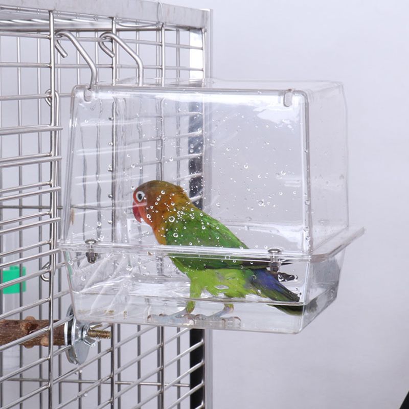 Jaula de Baño de aves con doble gancho, ajustable, grande, con visión clara, Pet L69B