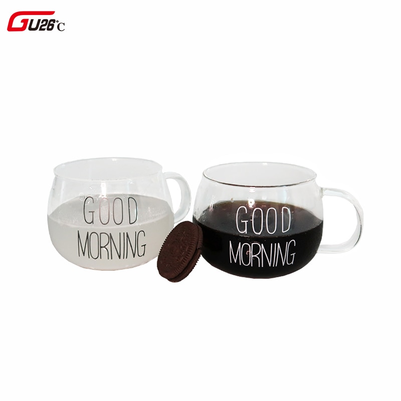 Good Morning Transparent Glass Coffee Tea Drinks Dessert Breakfast Milk Cup Kitchenware Glass Mugs With Handle