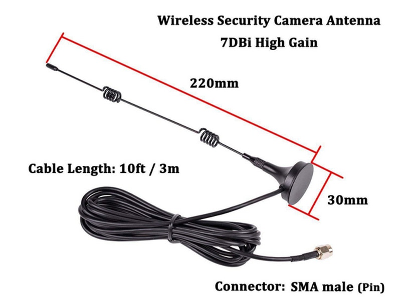 Para cámara inalámbrica CCTV Wifi Antena de extensión Sucker 3 metros Cable extensor