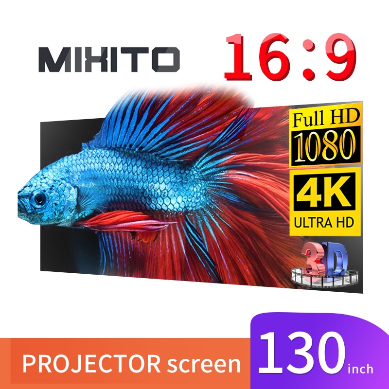 MIXITO 130-Inch Projector Metal Curtain 16:9 Anti-Light Screen Home Office Portable 3d High-Definition Enhanced Picture