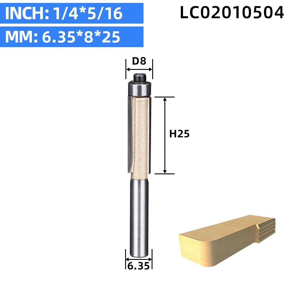 LIDIAO 1pc 1/2 ''1/4'' Schacht Langdurig trimmen beetje met lager Houtbewerking router bit 2 fluit straight bit frees