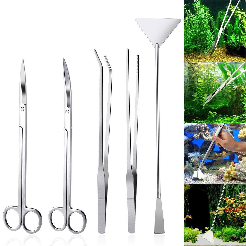 6 PCS/lot 10" Aquarium Cleaning Tools Aquascaping Landscaping Tool Kits Stainless Steel Aquatic Plants Scissors Tweezers Set
