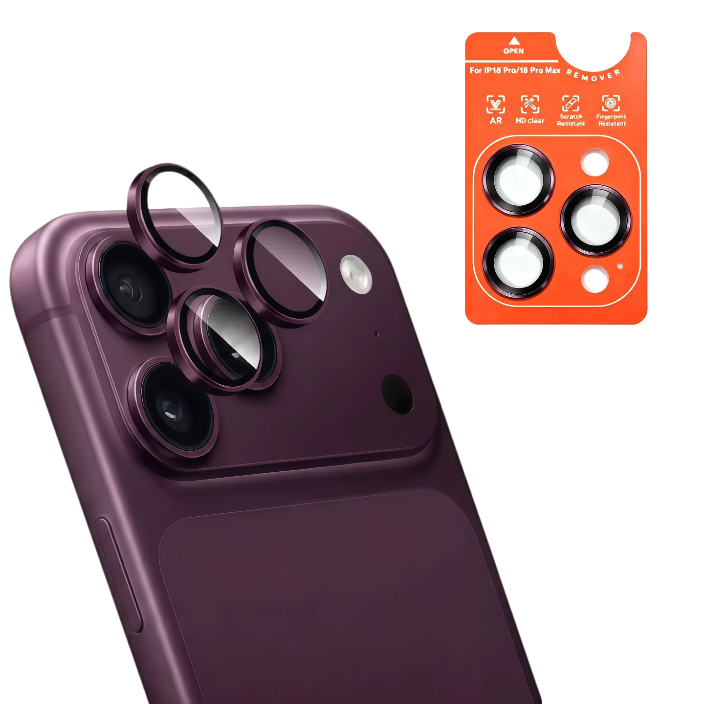 For iPhone 18Pro/18 pro Max AR Anti-Fog Original Color Rear Camera Tempered Glass Protective Film Clear Back Cover Glass: Red / iPhone 18 Pro