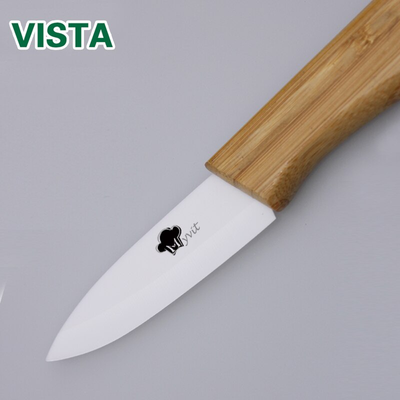Couteaux en céramique manche en bambou | Ensemble de couteaux de cuisine 3 "4" 5 "6" pouces, lame blanche + support, outils de cuisine, couteau d'office