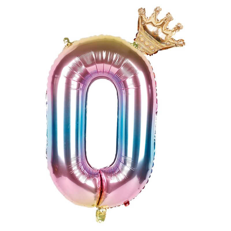 32 inch Rainbow Gradient Crown Digital Aluminum Film Balloon Baby's Birthday Party Decoration Balloon