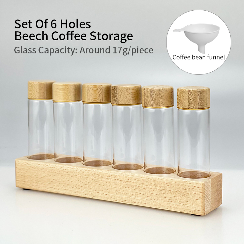 Coffee Beans Storage Tube Single Dose Glass 17g 22g Walnut Based Container With Funnel Espresso Accessories Goods Barista Tools: Chocolate