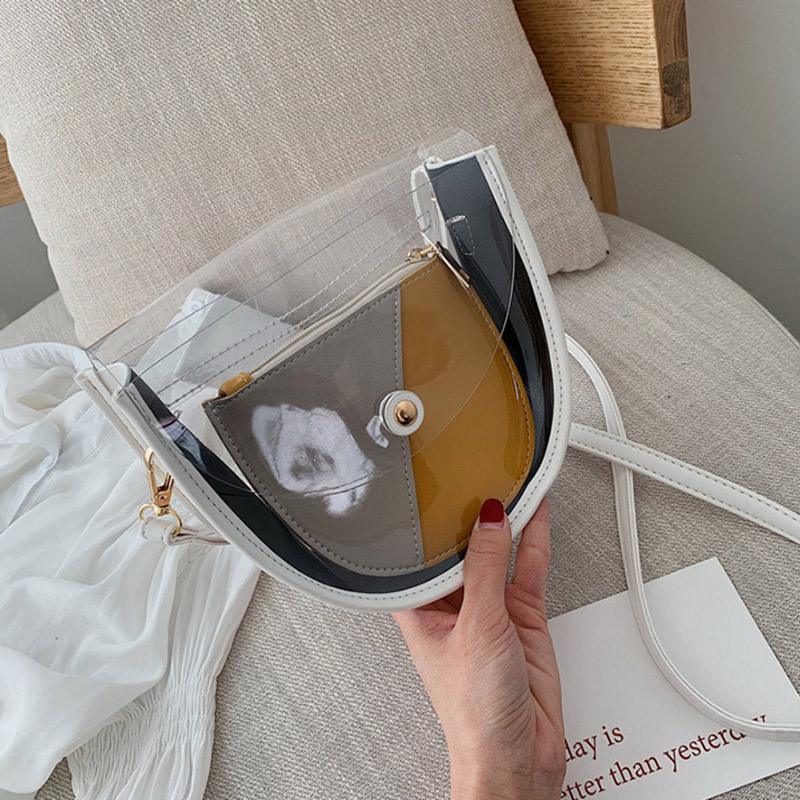 Vrouwen Waterdichte Transparante Enkele Schoudertas Stiching Kleur Handtas voor Zomer Beste -WT: WHITE