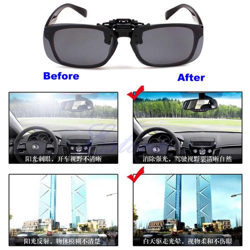 Driving Glasses Polarized Day Night Vision Clip-on Flip-up Lens Sunglasses