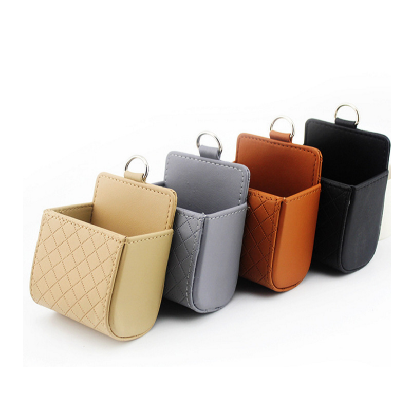 1pc Car Storage Bag Air Vent Dashboard Tidy Hanging Leather Organizer Box Glasses Phone Holder Storage Organizer Car Accessories