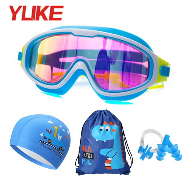 Yuke Waterproof Silicone Kids Swim Goggles for Children swimming glasses with Earplug Nose Clip Swim cap bag Set pool Eyewear