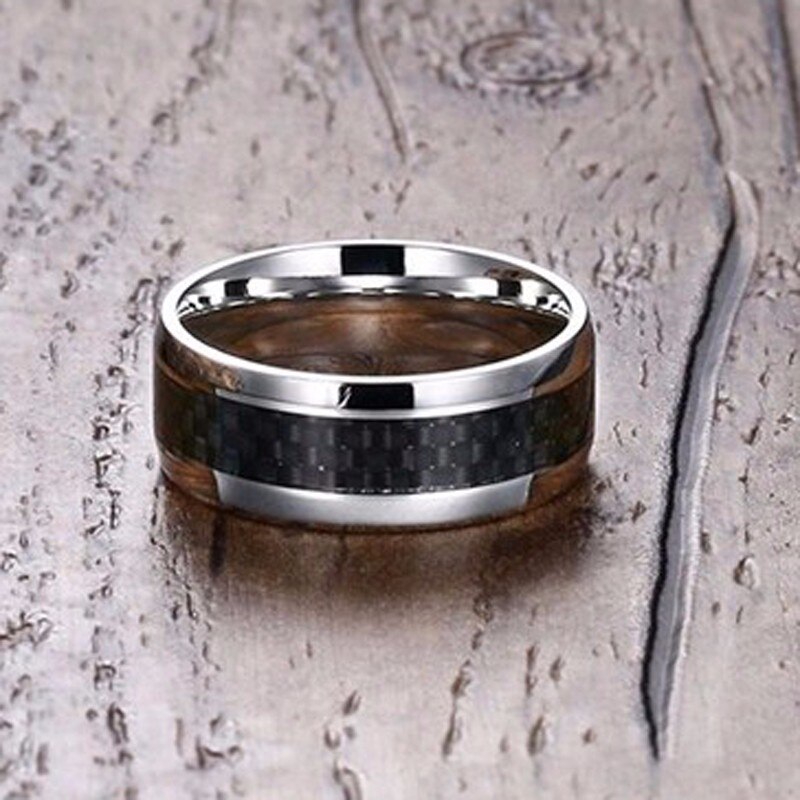 TweeTone Carbon Fiber Heren Wedding Ring In Roestvrij Staal Band