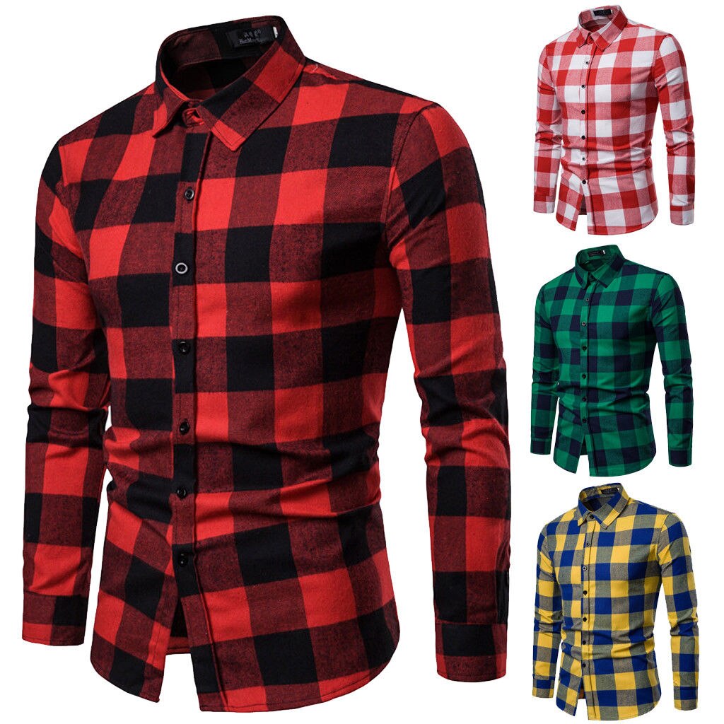 Meihuida forår herre plaid flannel skovhugger tartan ternet skjorte børstet bomuld fritidsskjorter streetwear